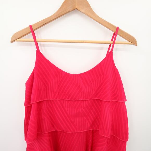 Anthropologie Amadi Top Hot Pink Ruffle Textured Lined Preppy Flowy Scoop Neck - Picture 4 of 11